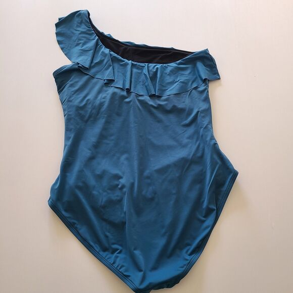 Hilor Women's One Piece One Shoulder Swimwear Asymmetric Ruffle Monoki Size 16 - Picture 9 of 9